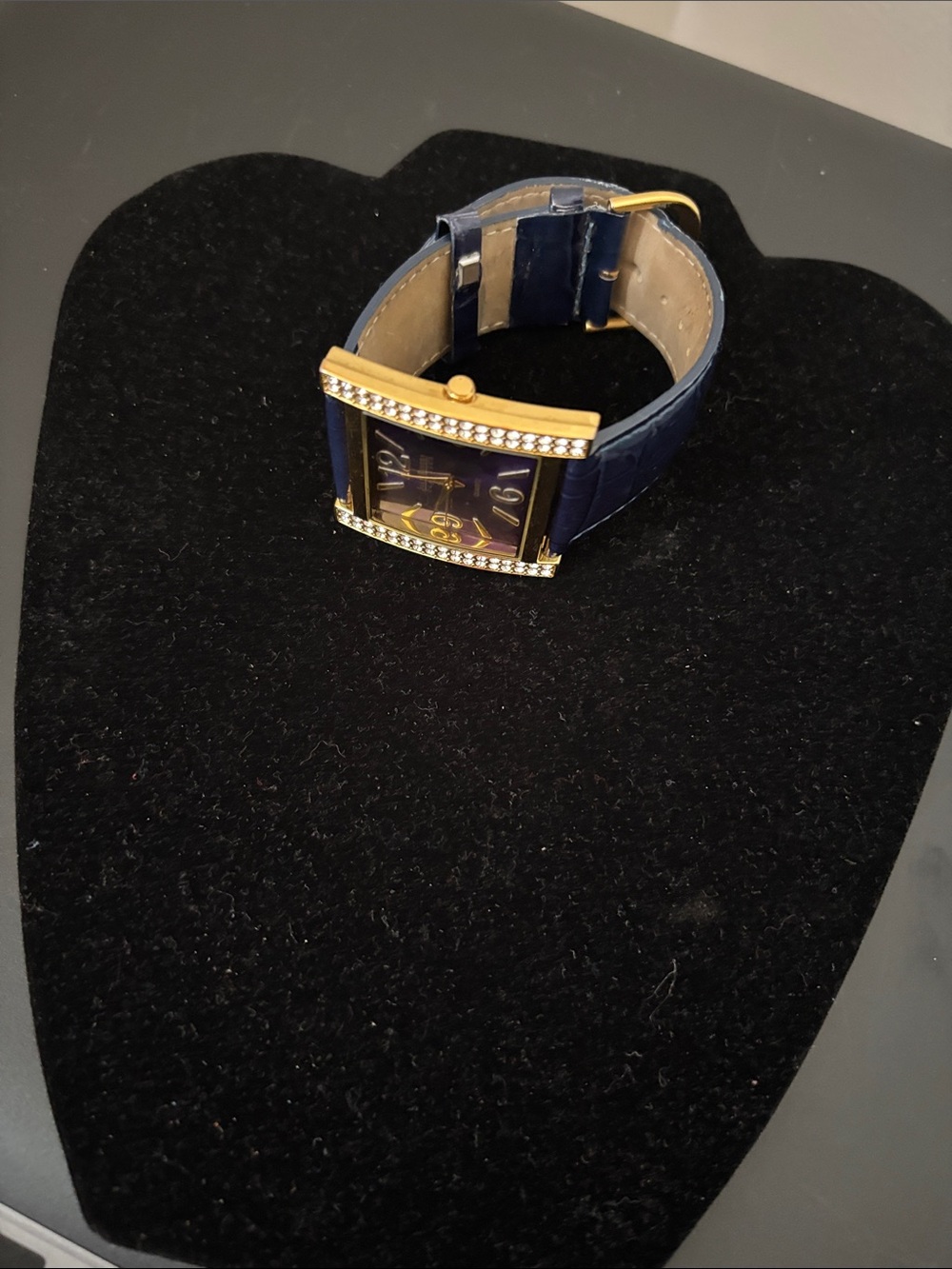 Joan Rivers Gold-Tone Crystal Accent Navy Leather Women's Watch